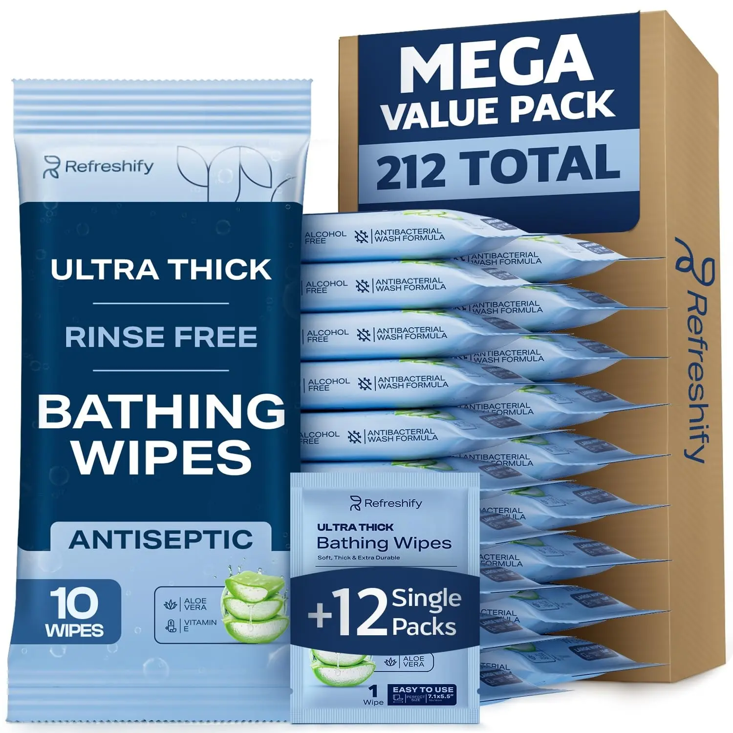 Ultra Thick Shower & Bathing Wipes | Shower & Bath Alternative | Body Wipes for Adults Bathing No Rinse | Microwavable with Aloe & Vitamin E | 20 Packs - 200Gift
