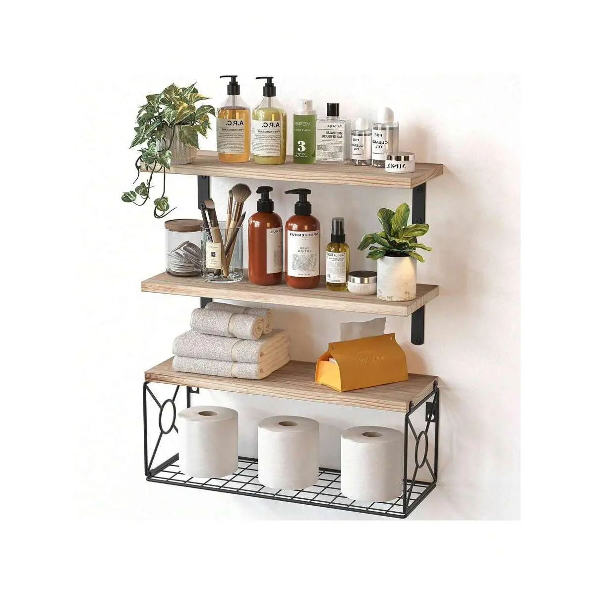 Bathroom Shelves Over Toilet - Wall Mounted Floating Shelves Toilet Paper Storage Small Farmhouse Decor Shelf 16 Inch.