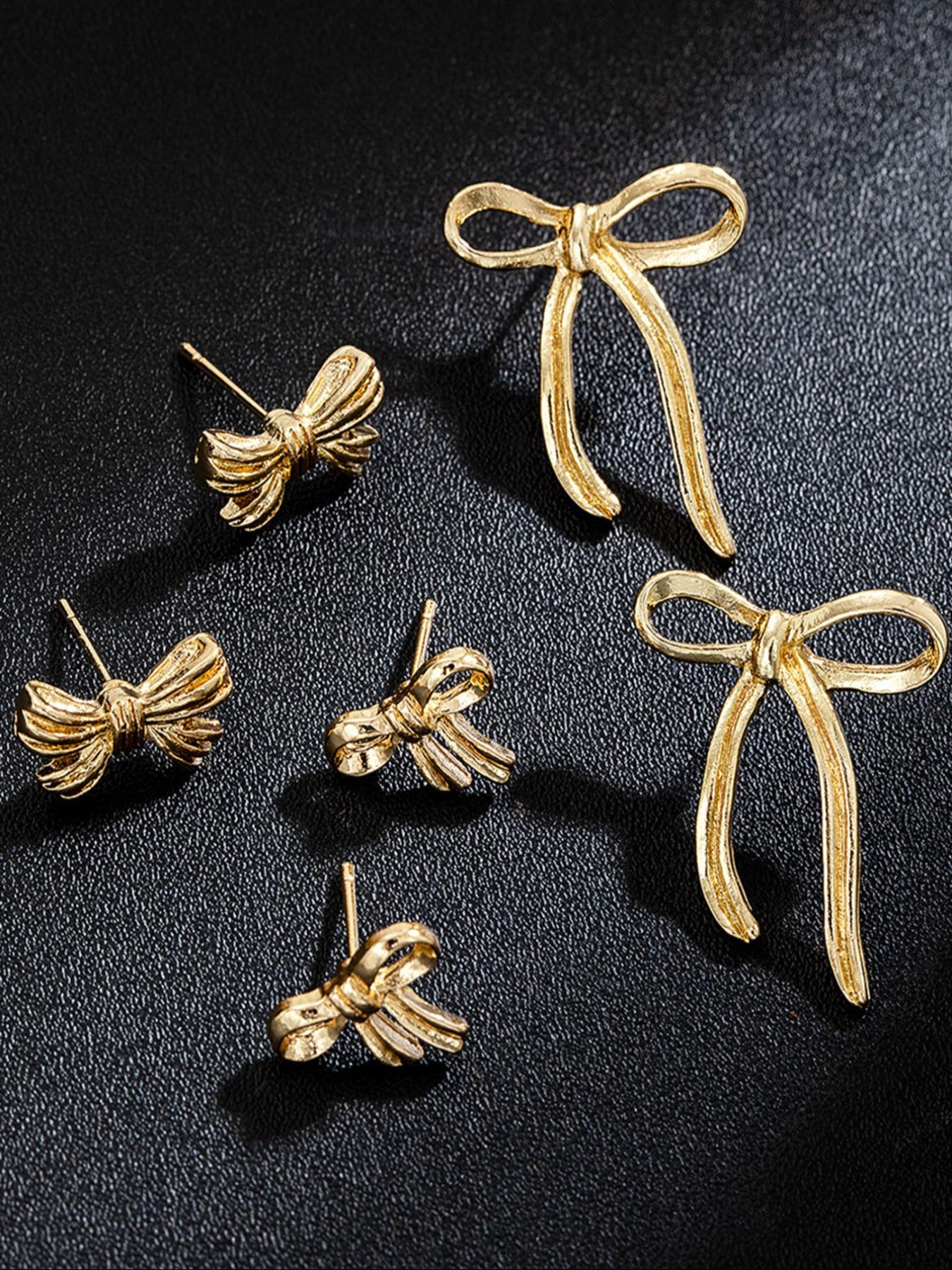 Bow Earrings Set, 3 Pairs Of Stylish Bow Stud Earring Jewelry for Women, Elegant Minimalist Earrings, Fashion Accessories for Every Occasion, Ear Studs