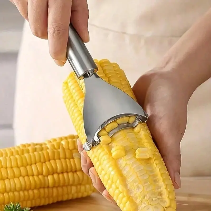 Stainless Steel Corn Stripper & Kernel Remover - Manual Corn Cob Peeler and Thresher Tool, Reusable Kitchen Vegetable Gadget