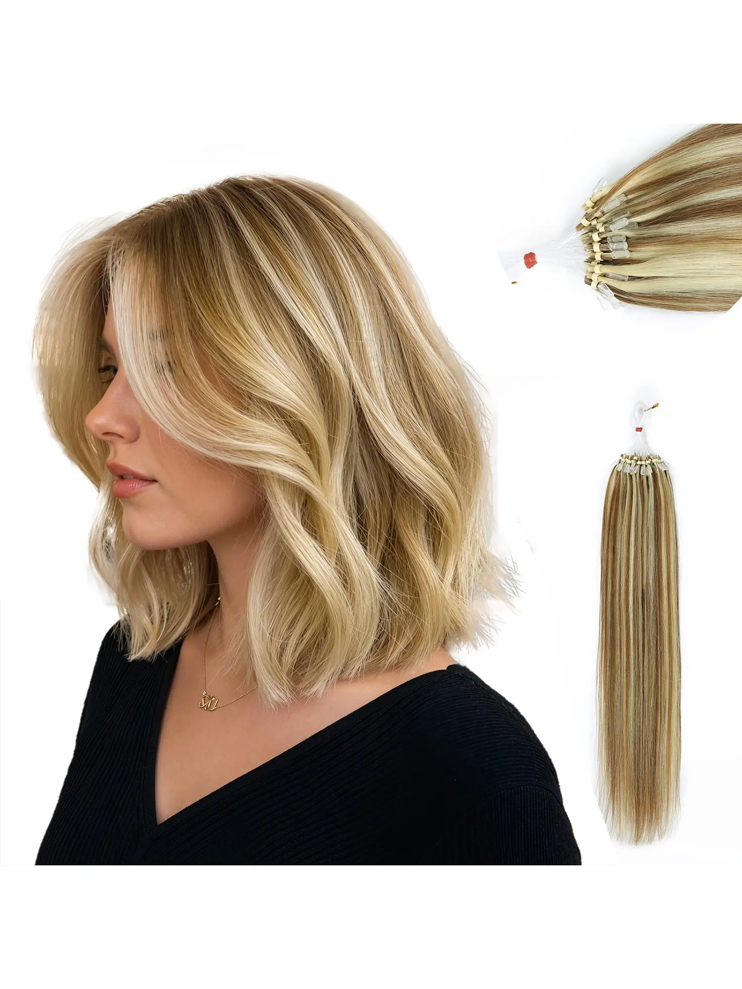 Topshe  Micro Link Hair Extensions Human Hair Invisible Microbead 14-24inch | Light Brown Platinum Blonde Highlights, Soft Texture, Adds Natural Volume For Fine Hair And Daily Styling, 50g