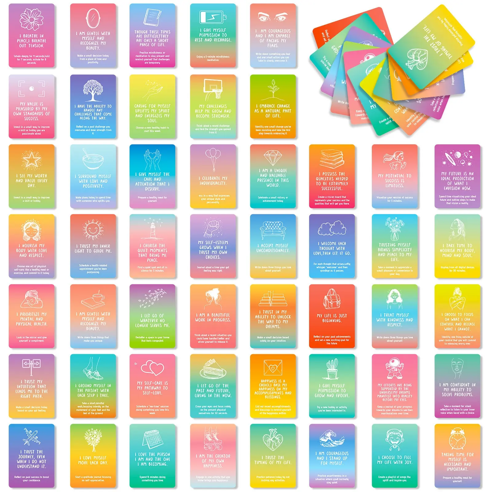 1 Set of Rainbow Motivational Quote Cards – Colorful, uplifting affirmations for anxiety relief, daily self-care, and emotional regulation; a thoughtful gift for holidays or birthdays