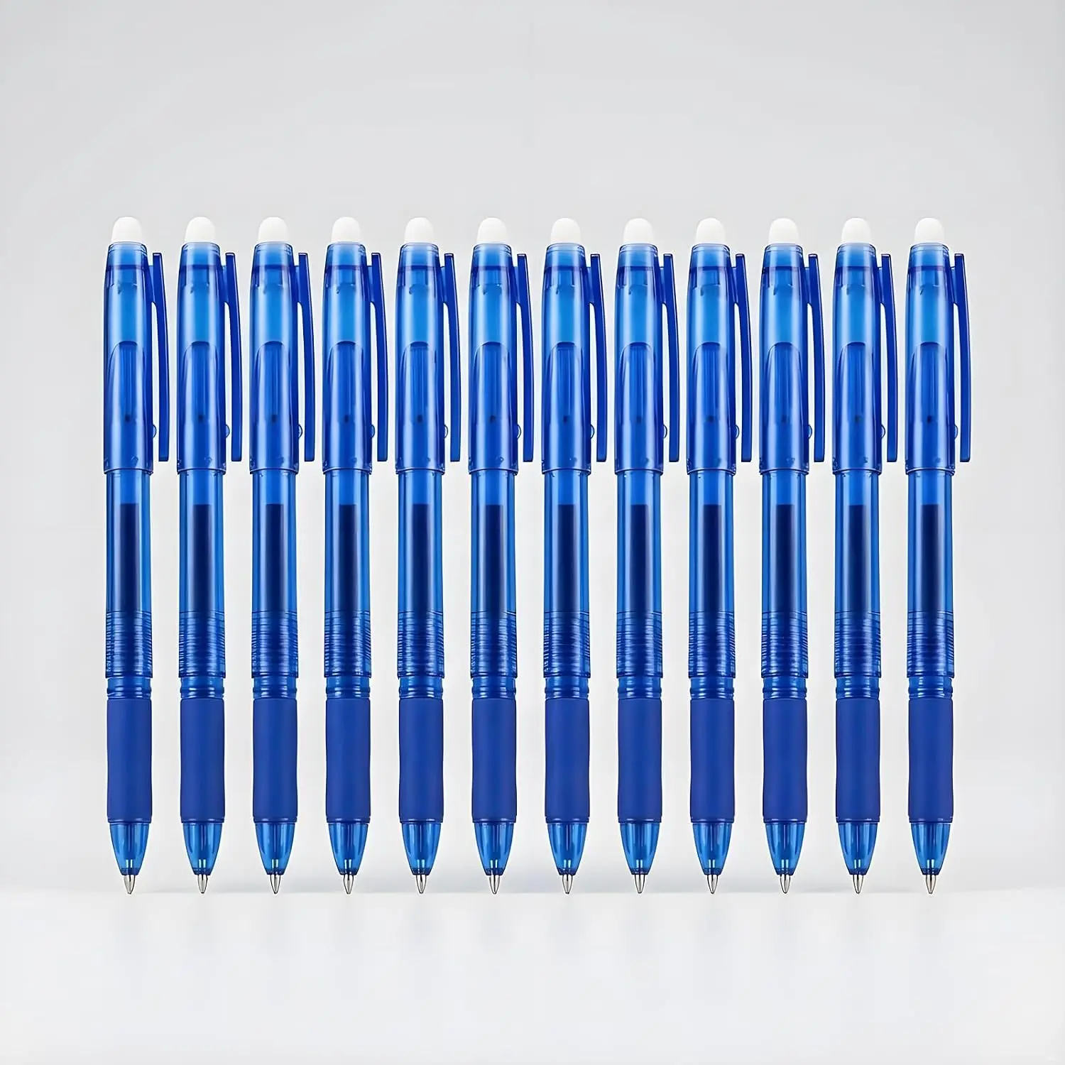 Erasable Gel Capped Pens, 12-Pack Blue 0.7mm Fine Point Pens with Heat-Erased Rewritable Ink, Smooth-Writing Office Stationery for Drawing, Planners, Capped Pen