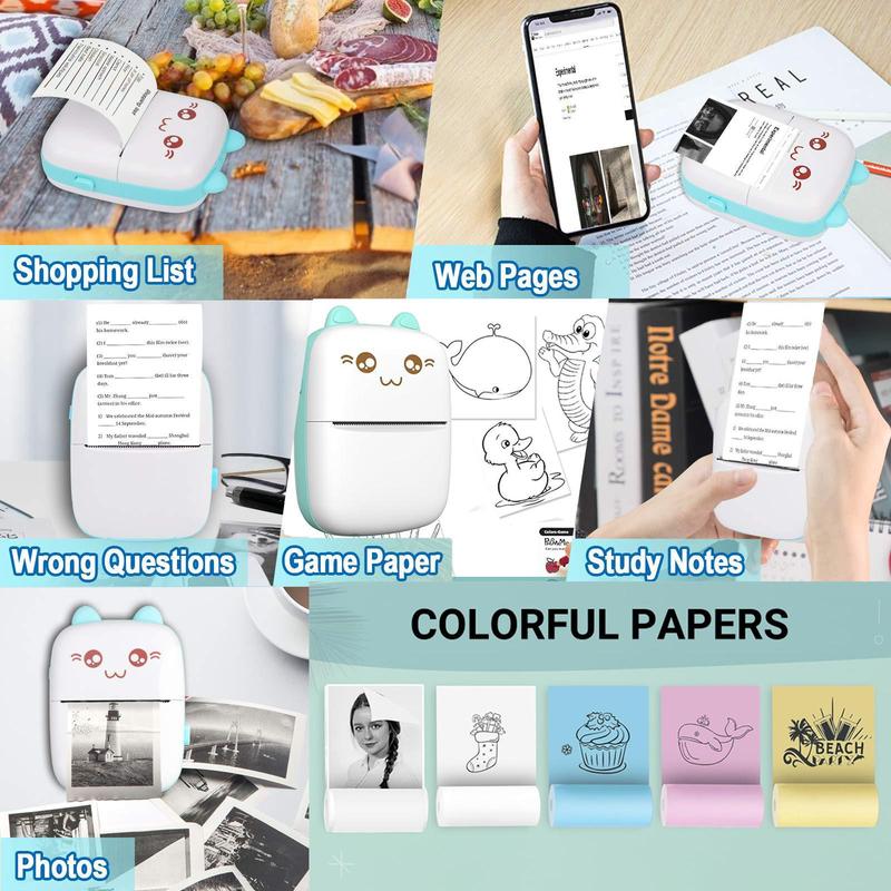 Portable Mini Sticker Printer, USB Rechargeable Bluetooth-compatible Thermal Printer with Print Paper, Pocket Printer Portable for Notes, Pictures, Label, Memo, Christmas Gift Ideas, Stocking Stuffers, Printing Machine
