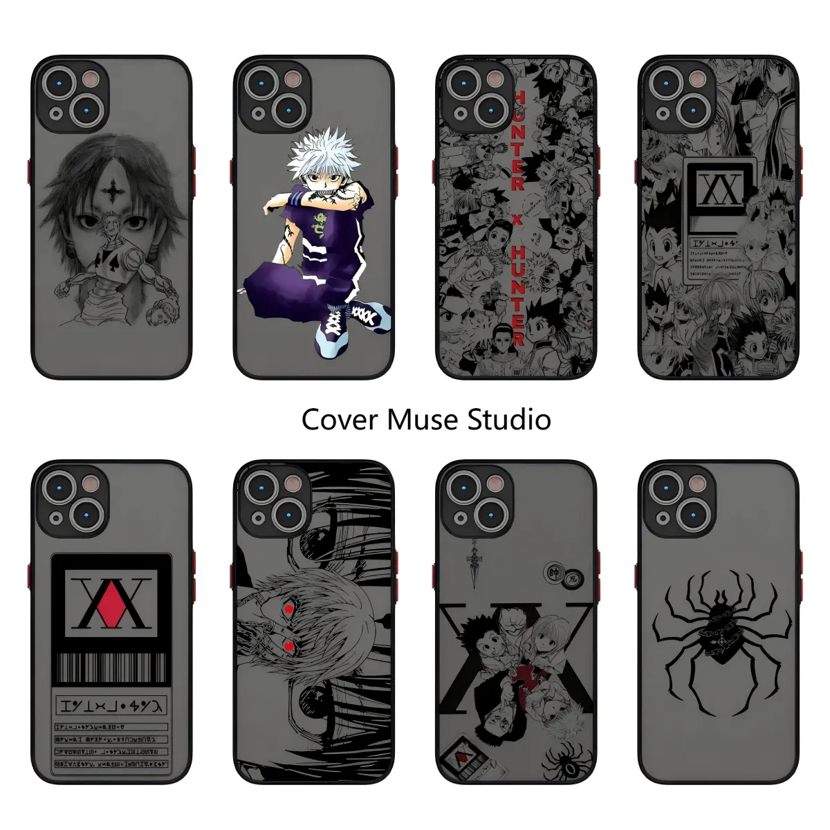 Hunter x Hunter Anime Phone Case for iPhone 17 16 15 14 13 12 11 Pro Max, HxH Killua Kurapika Phantom Troupe Spider Matte Frosted Translucent Cover, Skin-Feel Shockproof Hard PC Shell with Red Accent Buttons
