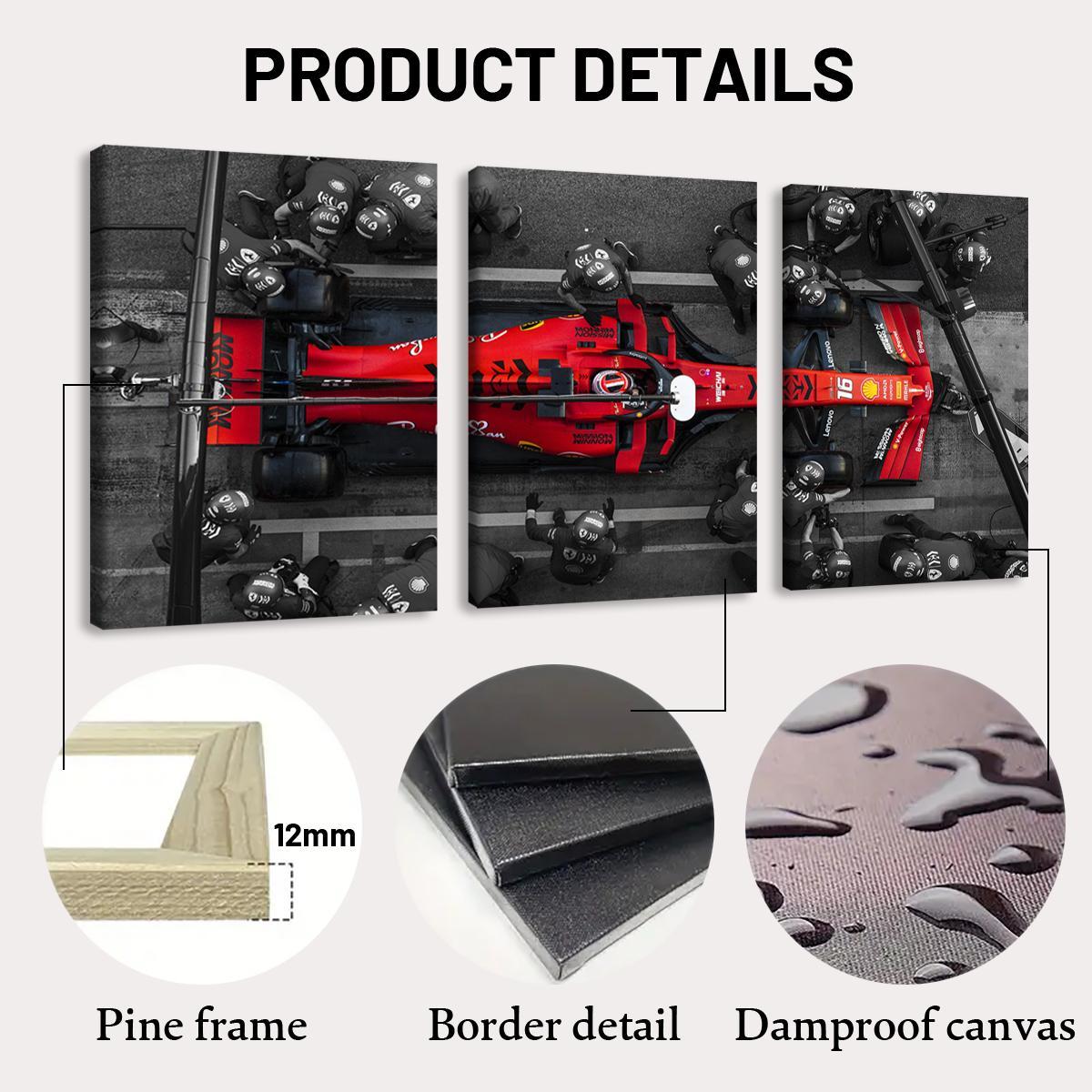 Formula Car Pattern Canvas Painting with Wooden Frame, 3 Counts/set Modern Art Wall Decor, Wall Art for Home Living Room Bedroom Office, Decoration Items, Print, Artistic, Unique Artwork