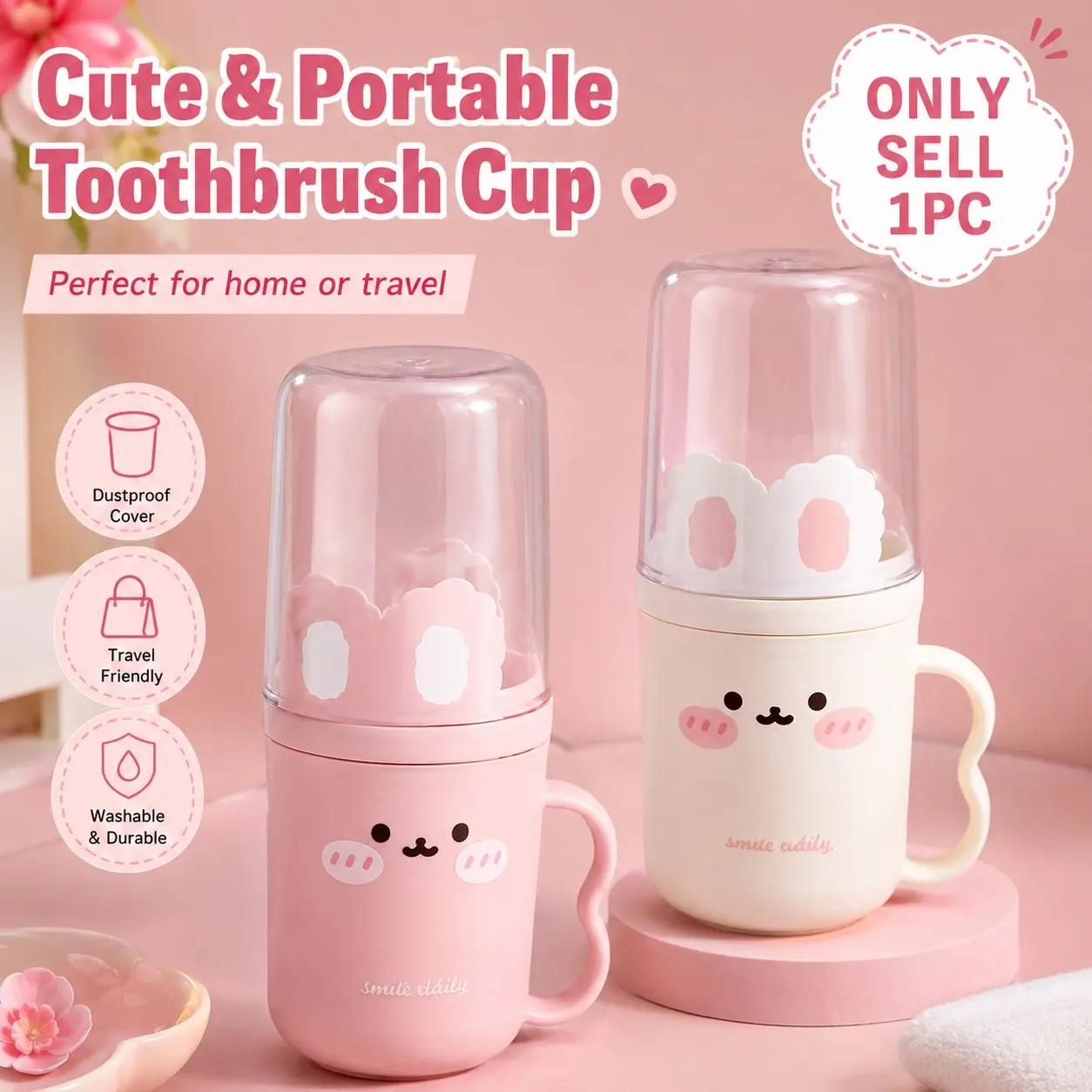 Portable Travel Toothbrush Holder and Mouthwash Cup Set, Cute Rabbit Design, Bathroom Mouthwash Cup, Hygienic Solution for Business Trips and Vacations