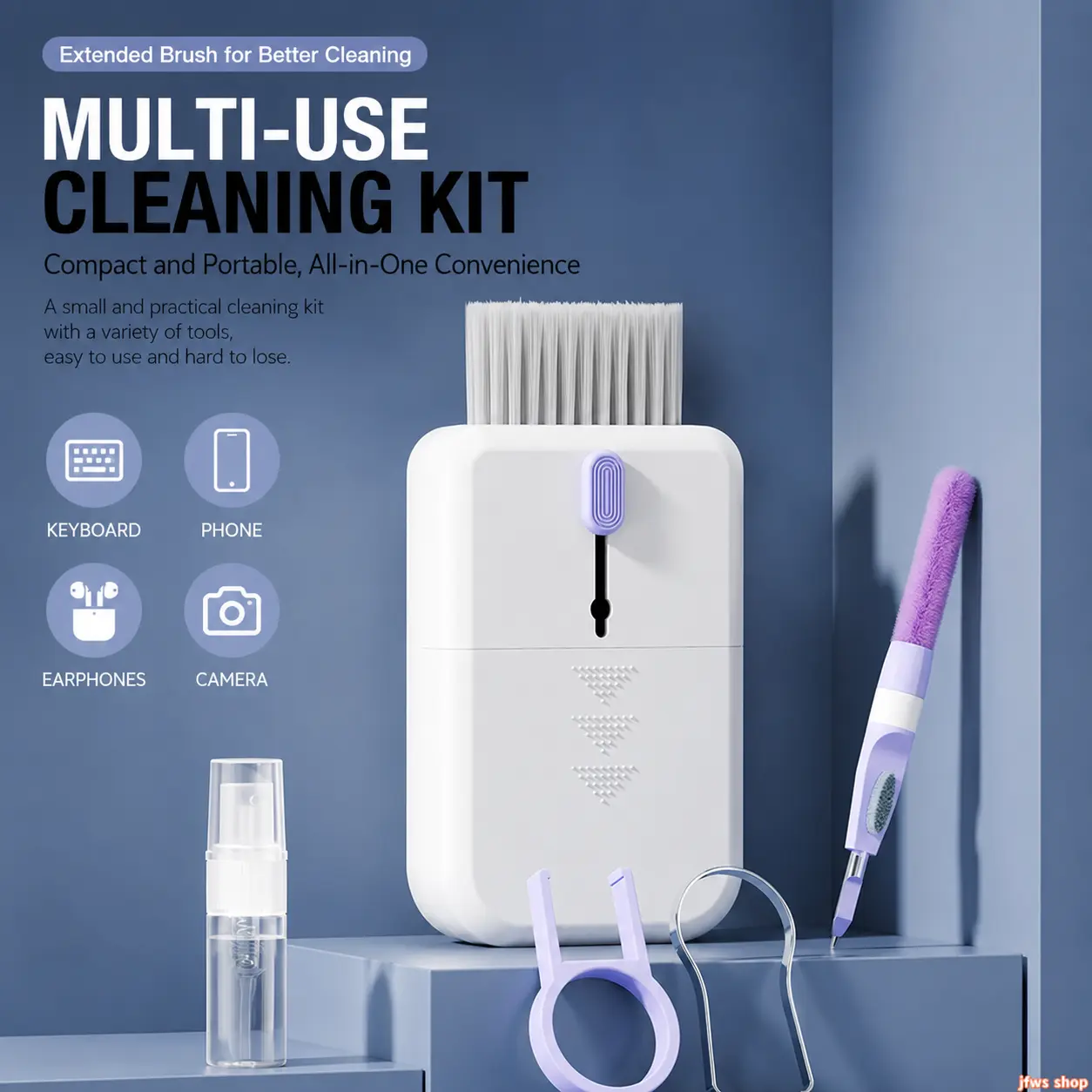 2026 New Multi Function Cleaning Brush Kit for Keyboard Camera Computer with Soft Bristle Dust Removal Tool Set for Electronics Headphone Earbud Office Home Daily Care Portable Gift US Design