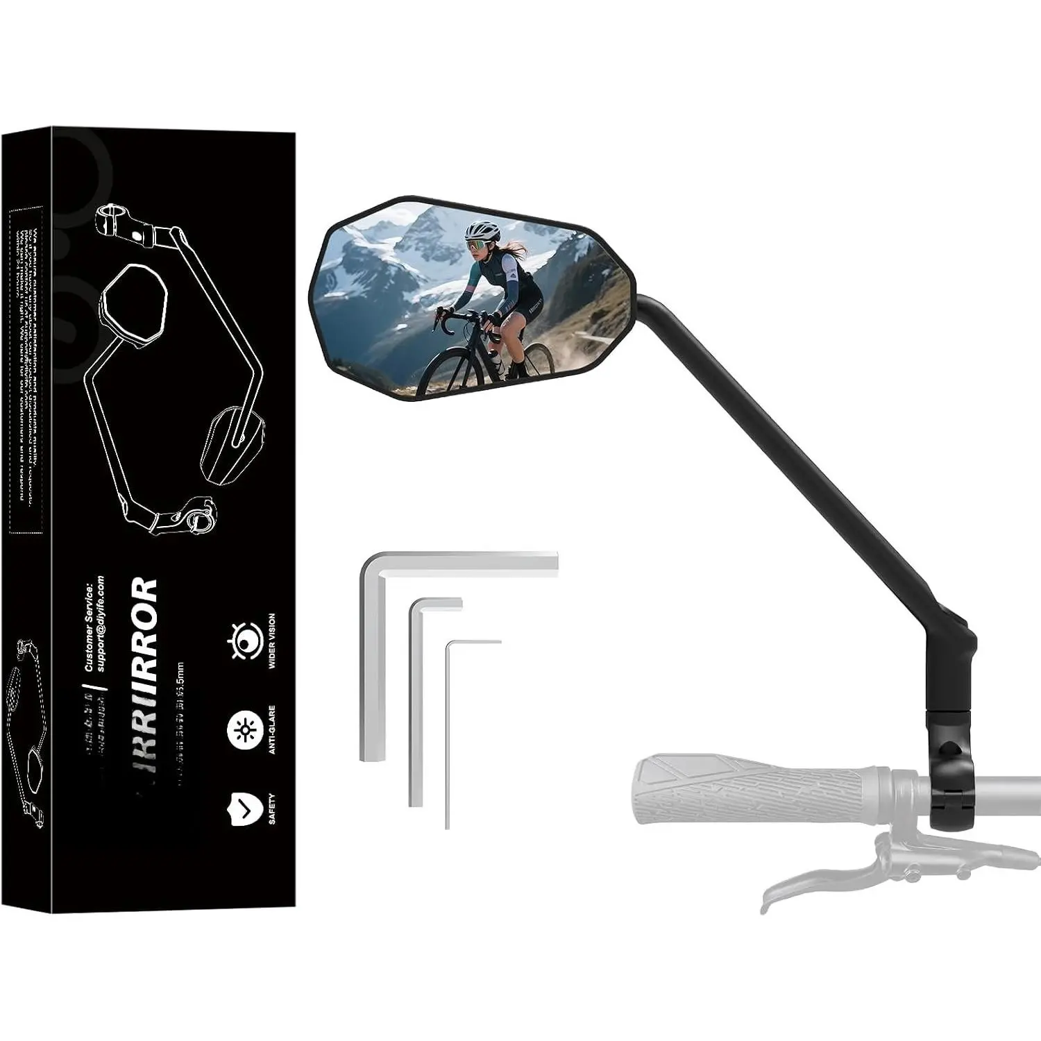 Long  Mirror,  Wide Angle Large  Mirror for Handlebars | 360°Adjustable Anti-shake Safety  Rear View Mirror,  Accessories for Ebike Scooter Mountain Road  (Left)
