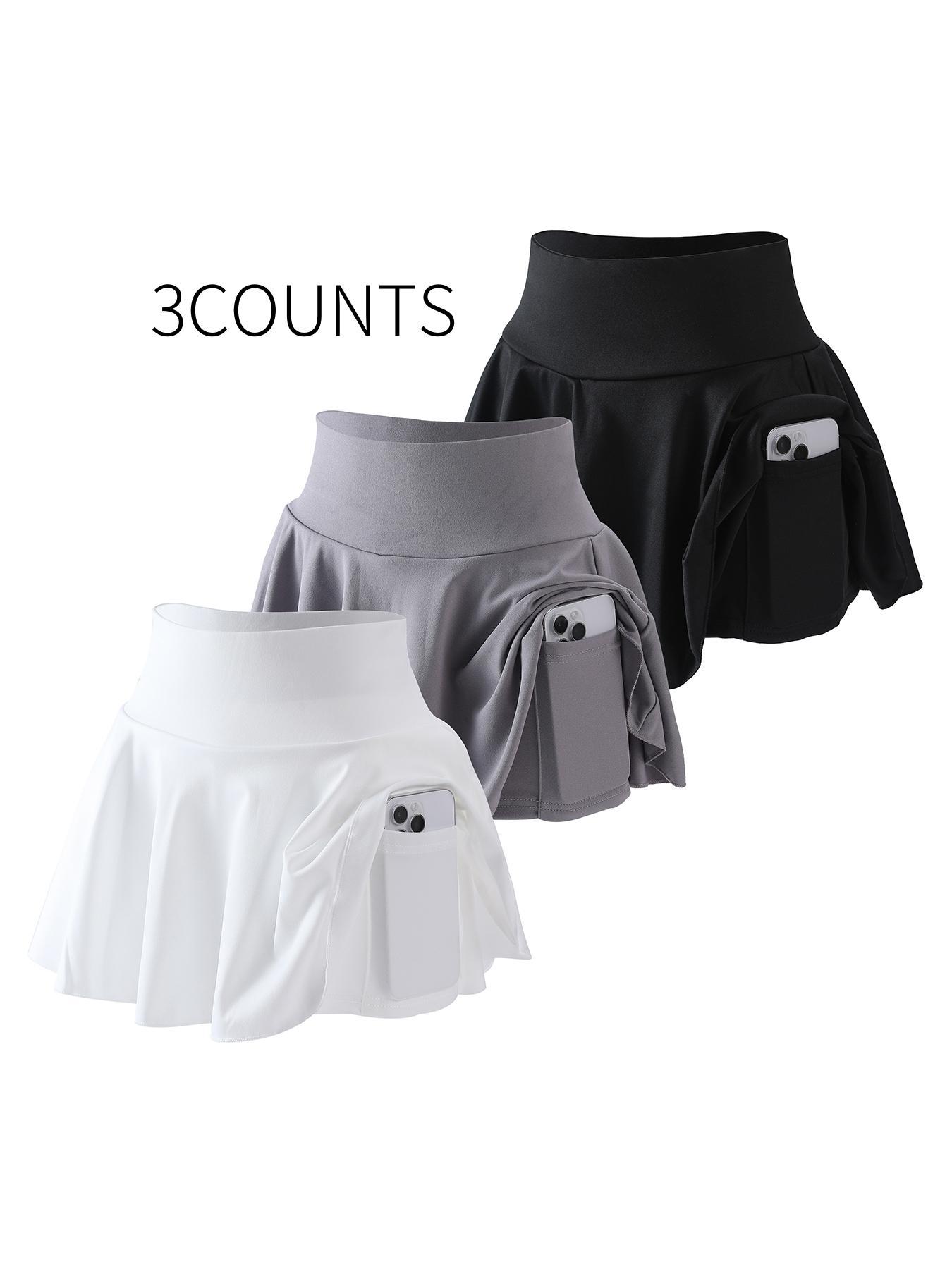 Women's Solid Color High Waist Pocket Sports Skort, Casual Comfy Breathable Skort for Outdoor Sports, Ladies Sportswear for All Seasons, Sporty Breathable Skorts