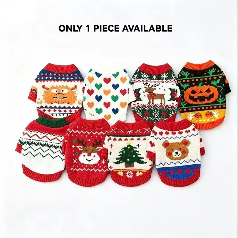 Ugly Christmas Sweater for Dogs Cats - Cute Halloween Pet Clothes, Warm Knitted Winter Apparel for Small Dogs, Puppy Kitten Holiday Outfit