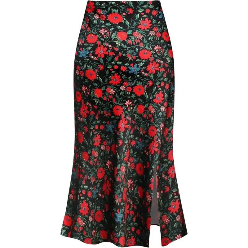 Leopard Print Skirt for Women Cheetah High Waist Silk Satin Elasticized SkirtsXX17ByteBabe