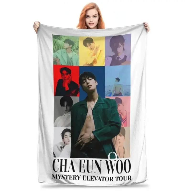 KPOP Cha EunWoo Flannel Throw Blanket Lightweight  Portable Perfect for Winter Bedroom Use Thin Plush Quilt