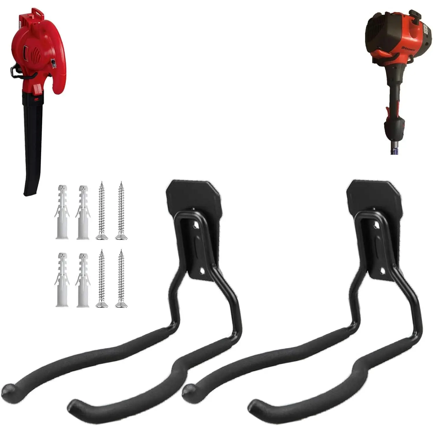 Weedeater Hanger, String Trimmer Hanger, Weed Eater Rack, Garage Wall Hooks, Power Tool Holder for Garage Wall, Utility Hooks for Garage Tool Organizers and Storage(Black-2 P)