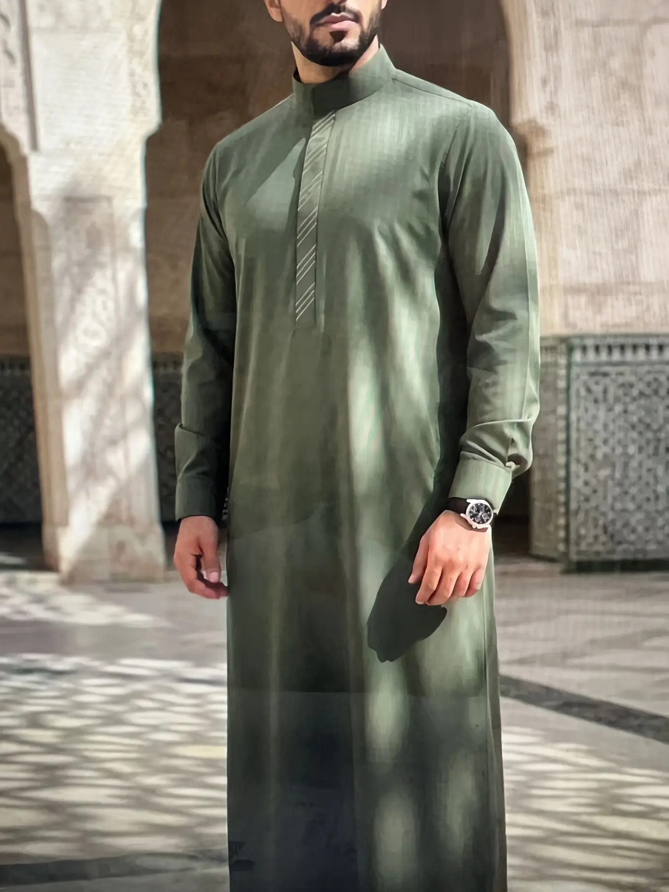 Ethnic Muslim Embroidered Long Sleeve Robe, Traditional Prayer Gatherings, Festival Wear, Cultural Attire, Comfortable and Stylish, Muslim Thobe