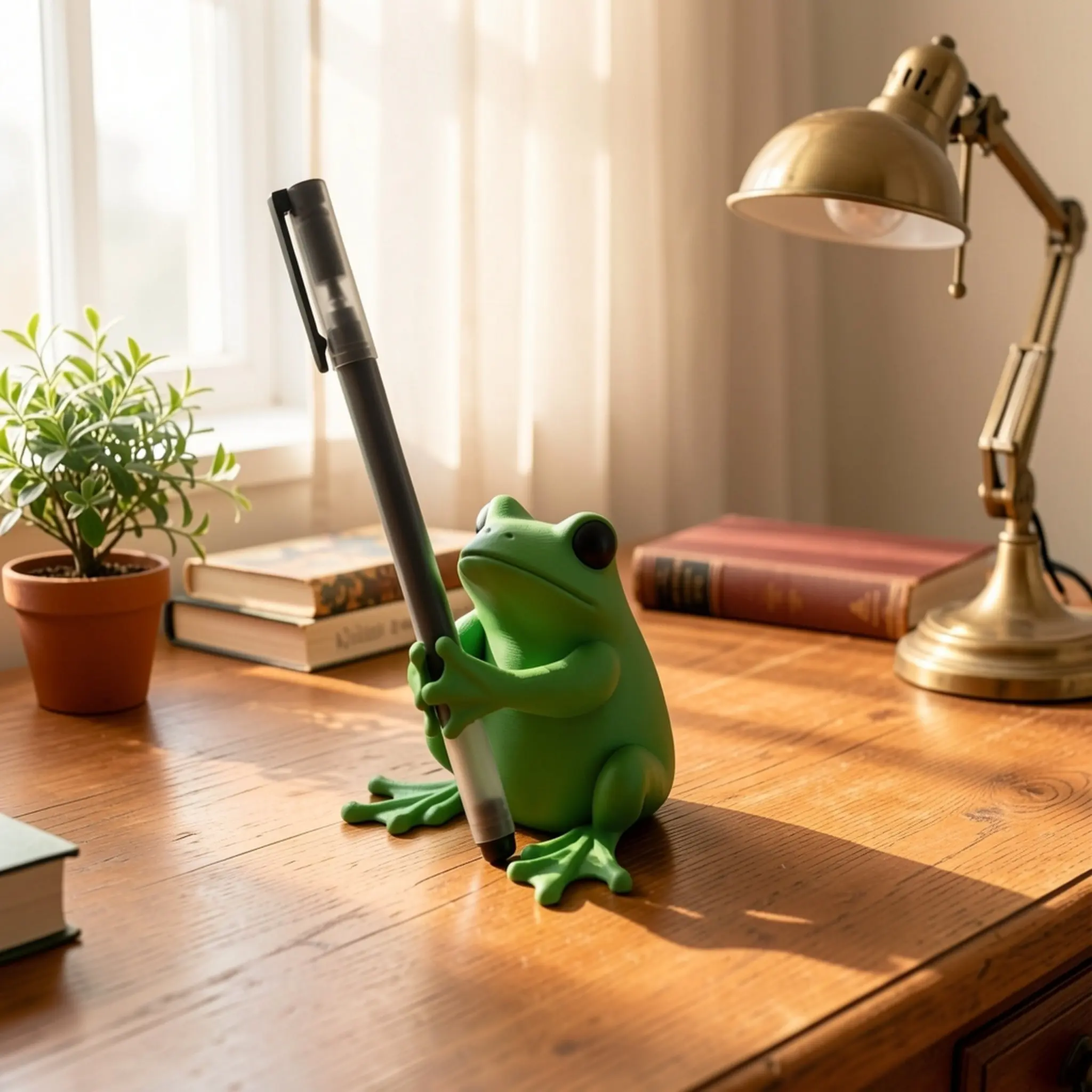 3D Cute Frog Pen Holder, Adorable Frog Stationery Organizer, Funny Desk Decor for Writers Gamers Frog Lovers, Unique Office Accessory, Desk Accessories