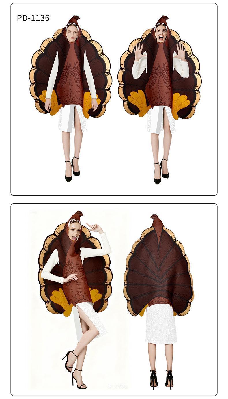 Women Men Bos Girls Halloween Roasted Turkey Cosplay Costume Funny Food Disguise Clothes Thanksgiving Performance Party Outfi