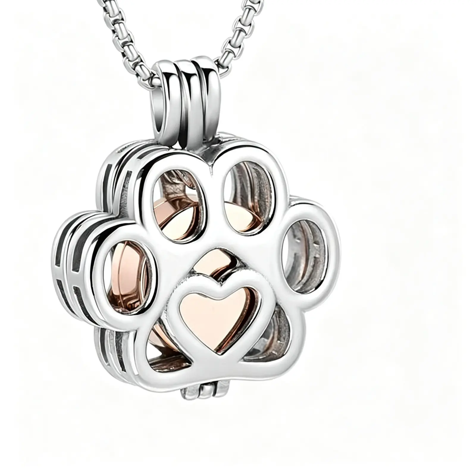 Silver Cat Paw Ash Storage Urn Pendant Necklace, Memorial Jewelry for Lost Beloved Pet