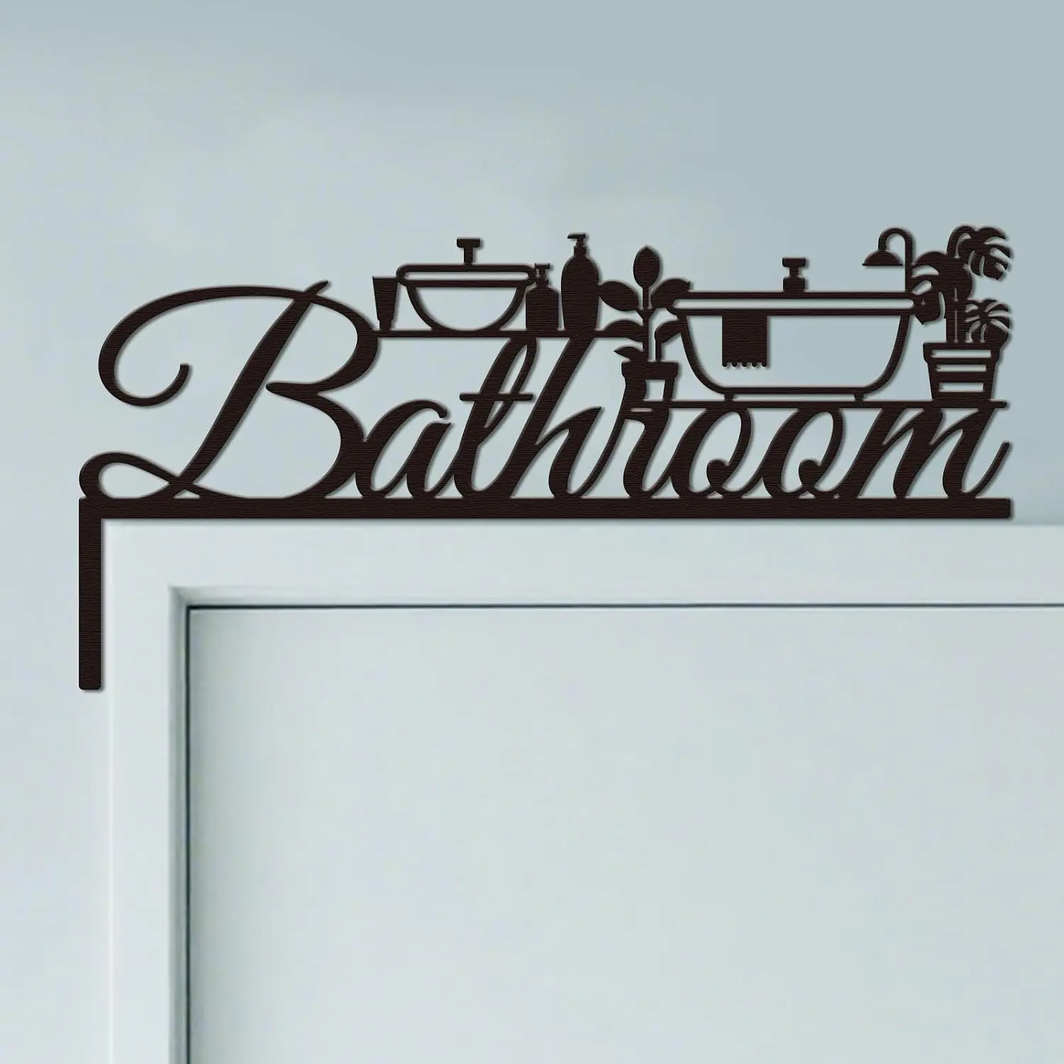 Bathroom and Plant Door Topper Bathroom Signs Wall Art Decor, 11.8"x5.9" Metal Unique Hanging Above Door Frame Corner Accent for Modern Home Rest Room Toilet, Best Gift for Housewarming
