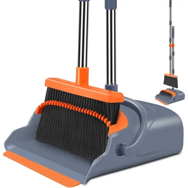 Upgrade Broom & Dustpan Set Self-Cleaning Teeth Indoor Outdoor Pet Home Use