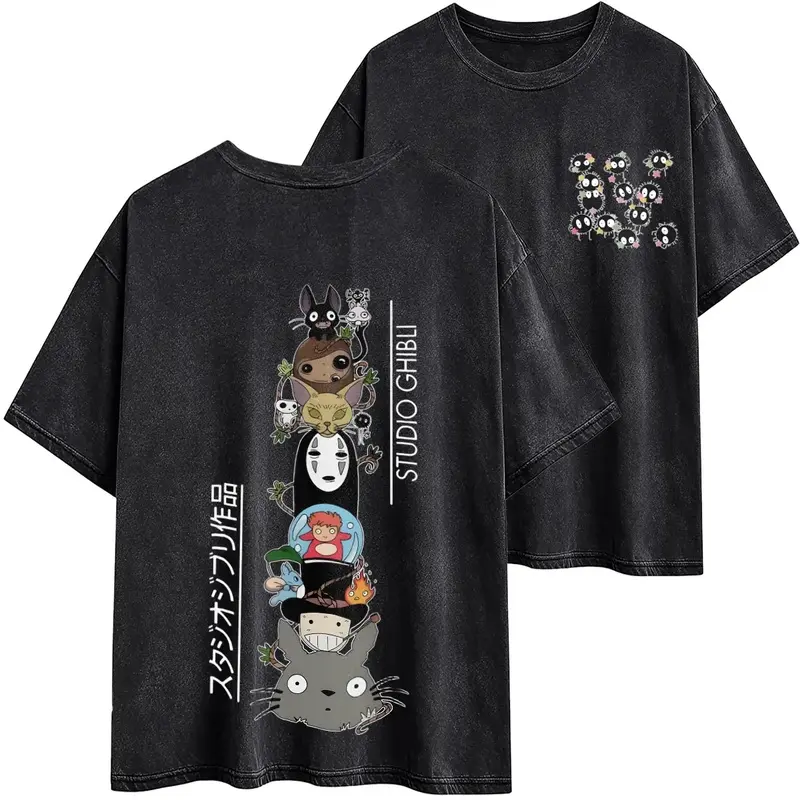 Studio Ghibli Washable T-Shirt, Spirited Away, Totoro, Howl's Moving Castle, Kiki, Kodama, Susuwatari, Calcifer, Gift for Anime Lovers, Y2K Streetwear