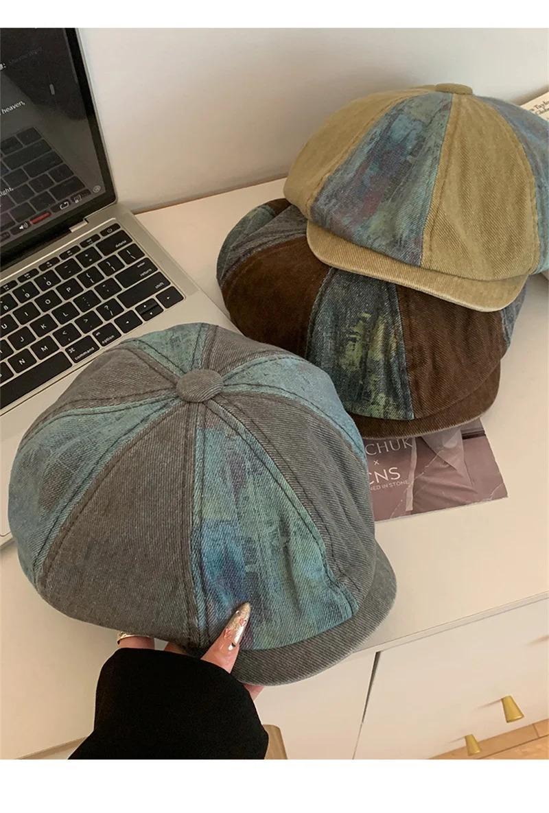 Retro Newsboy Caps Men British Painters Hats Spring Summer Cotton Octagonal Berets Herringbone Gatsby Flat Cap Hip Hop Berets