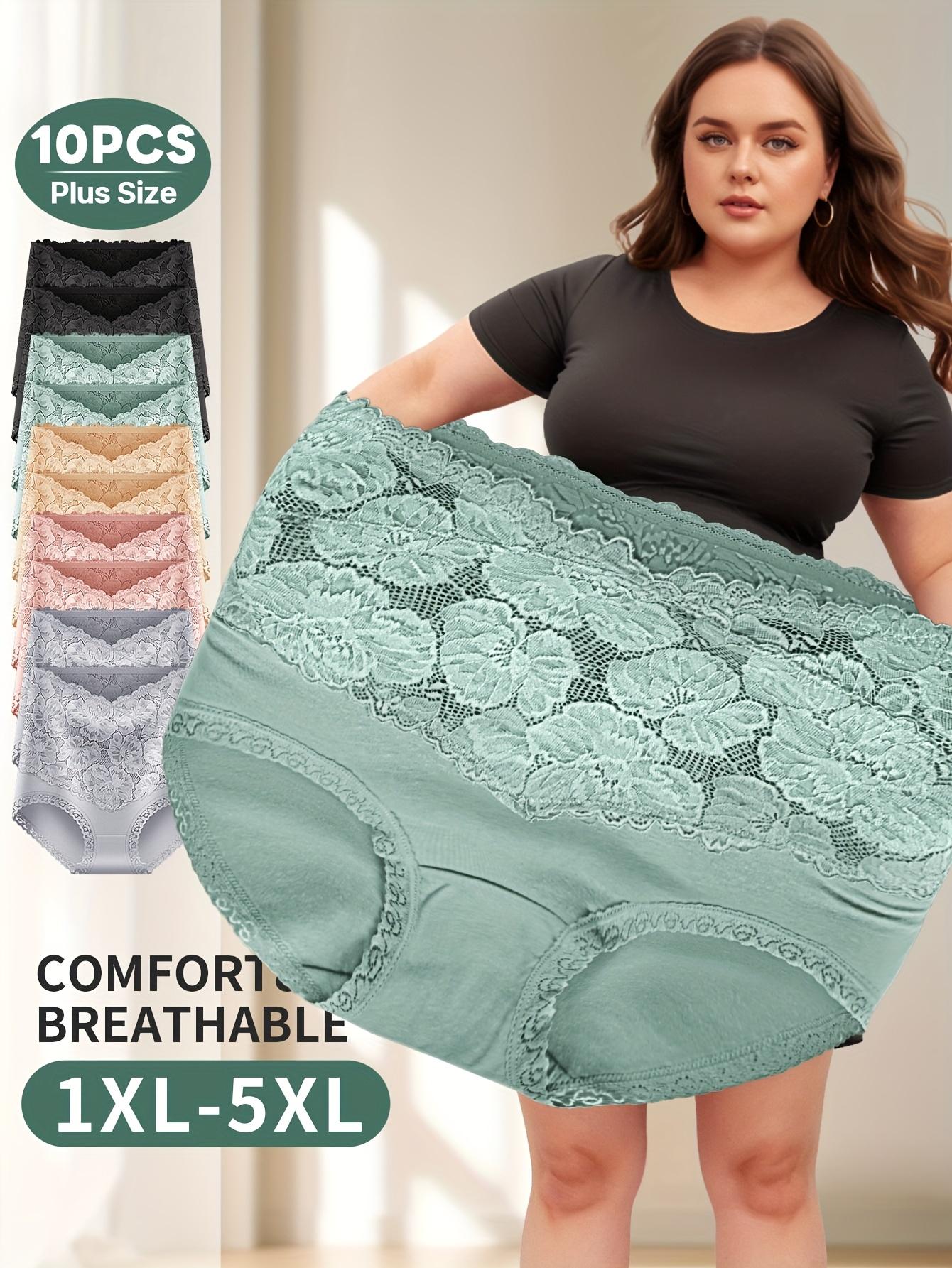 10 pieces of women's plus-size high-waisted seamless tummy control panties - lace-trimmed, medium stretch, comfortable for daily wear, elegant solid color, exquisite design, moderate elasticity, stylish and durable, exclusive for slim curves