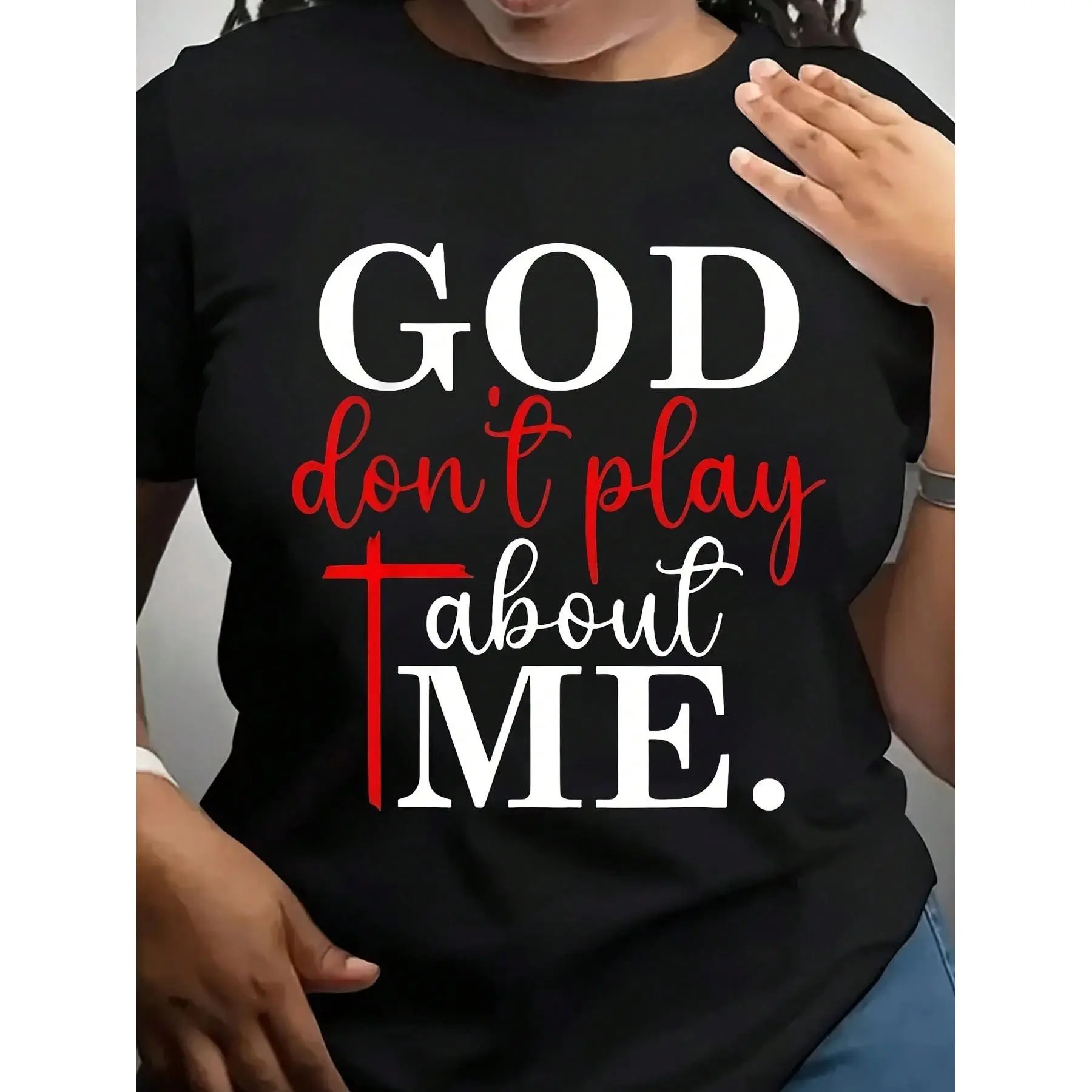 Unisex "God Don't Play About Me" Christian T-Shirt, Regular Fit Knitted 100% Cotton Short Sleeve Top, Religious Faith Statement Gift Mii Need Cigarette Cool Meme Graphic Atomic Washed Oversized Men's Long Waffle Henley