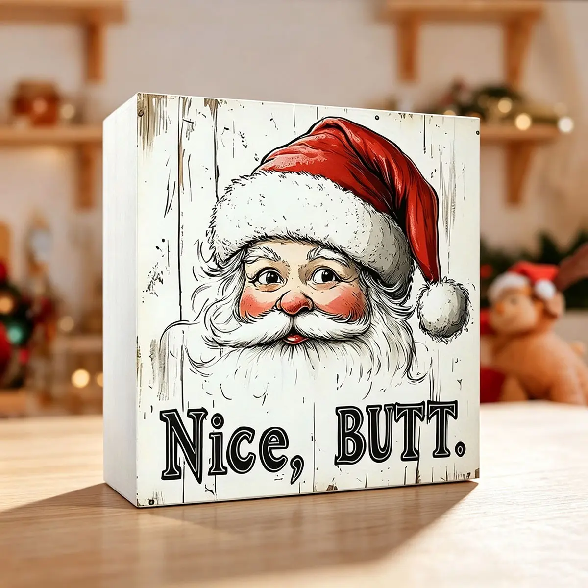 Merry Christmas Santa Claus Nice, But, Foam PVC Desktop Ornament, Christmas Table Decorations, Home Decor, Party Decorations Supplies, Art Craft Ornament, Party Decorations Supplies, Holiday Accessory, Christmas Ornaments, Festive Home Decoration