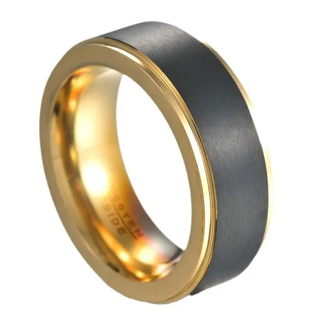 GASTON Gold-Plated Tungsten Beveled Ring with Brushed Black Center