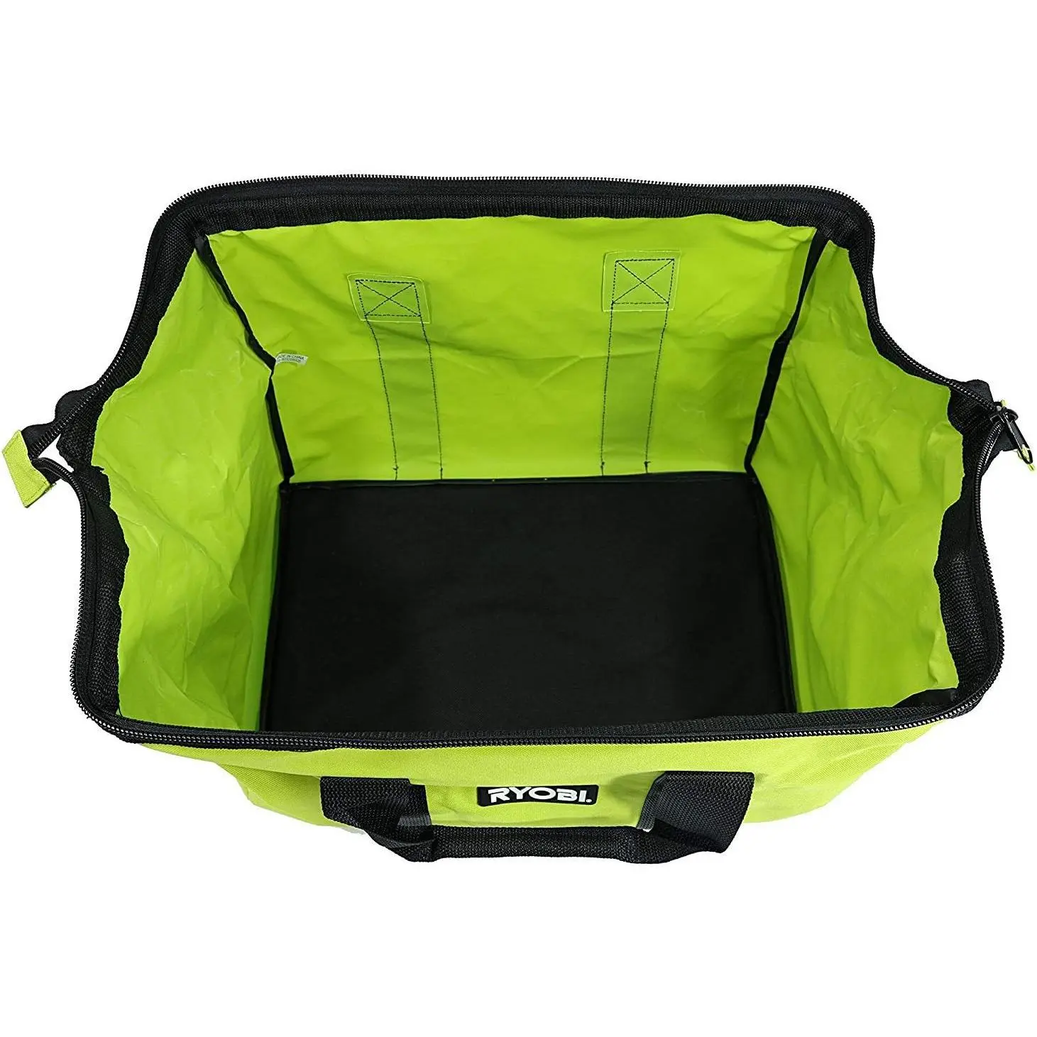 Green Nylon Wide-Mouth Collapsible Contractor's Bag with Zipper Full Opening, Heavy-Duty Waste Collection, Large Capacity, Carry Handle (Inches Measurement Compatible)