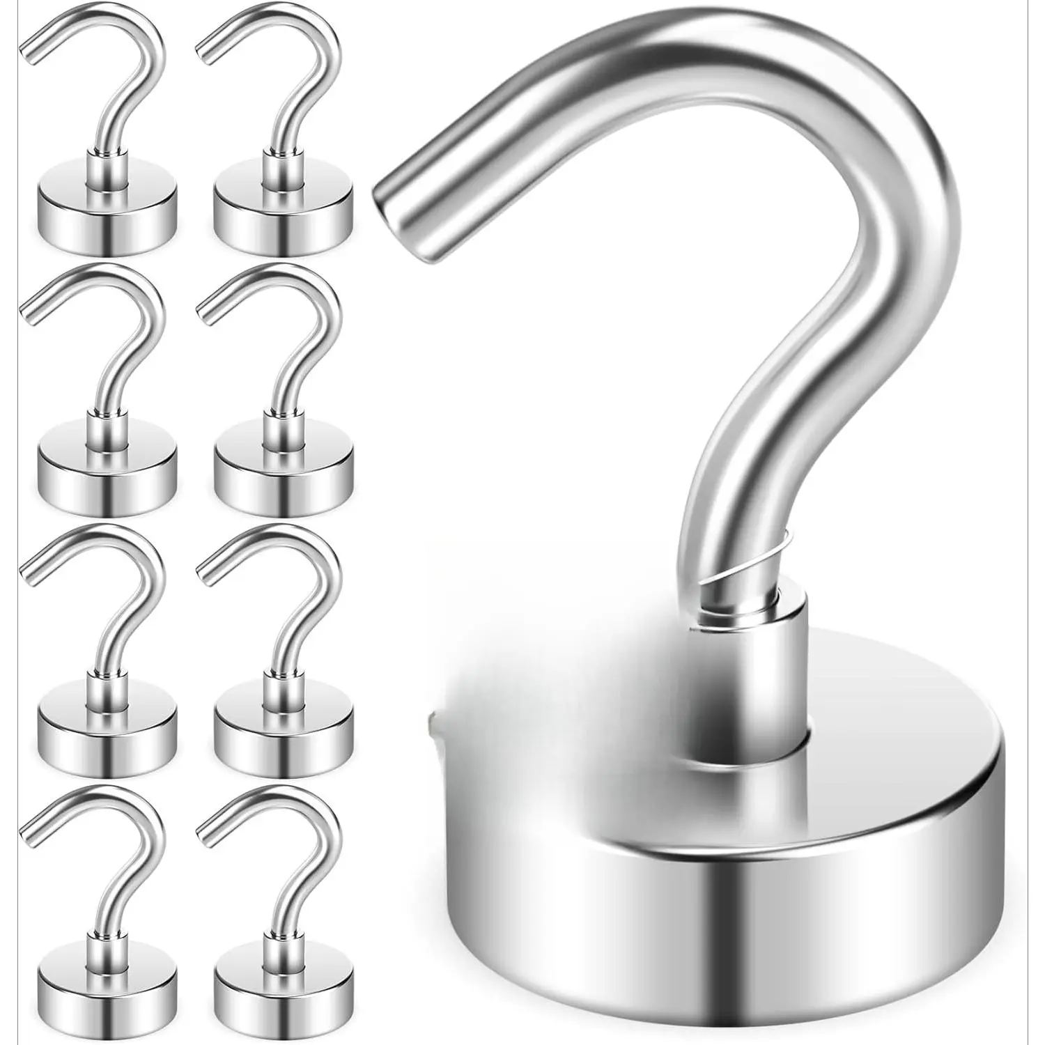5pcs Heavy Duty Magnetic Hooks, Strong Neodymium Magnet Hooks, Round Metal Magnetic Hanging Hooks, Punch-Free Magnetic Suction Cup Hooks for Kitchen Garage Warehouse
