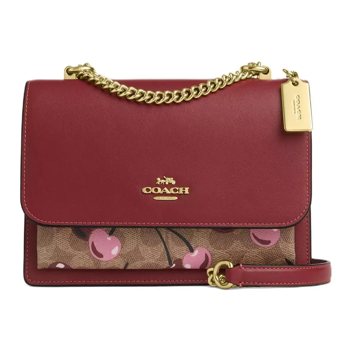 COACH Klare 22 Logo Snap-Clasp Crossbody Shoulder Bag for Women, Coated Canvas, Small, Burgundy