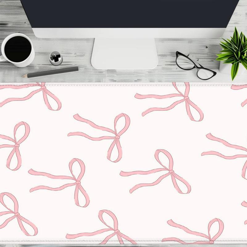 Bowknot Pattern Mouse Pad, Rectangle Gaming Mouse Pad, Non-slip Computer Keyboard Pad, Desk Pad, Rubber Base Stitched Edge Mouse Pad for Game Home Office, Mouse Pad Design