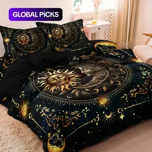 Sun & Moon Pattern Duvet Cover Set, 3-Piece Set Including 1 Duvet Cover & 2 Pillowcases (No Fillers), Soft Comfortable Bedding Set for Home Bedroom, Decorative Duvet Cover #TOP PICKS