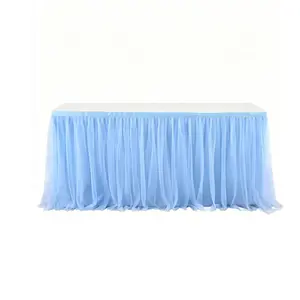 Wrinkle-Free Spandex Table Cover with Tutu Tulle Skirt - Classic European Polyester Stretch Cloth for Multi-Size Rectangle Tables, Party Decoration Supplies Ideal for Birthday Party, Wedding Banquet