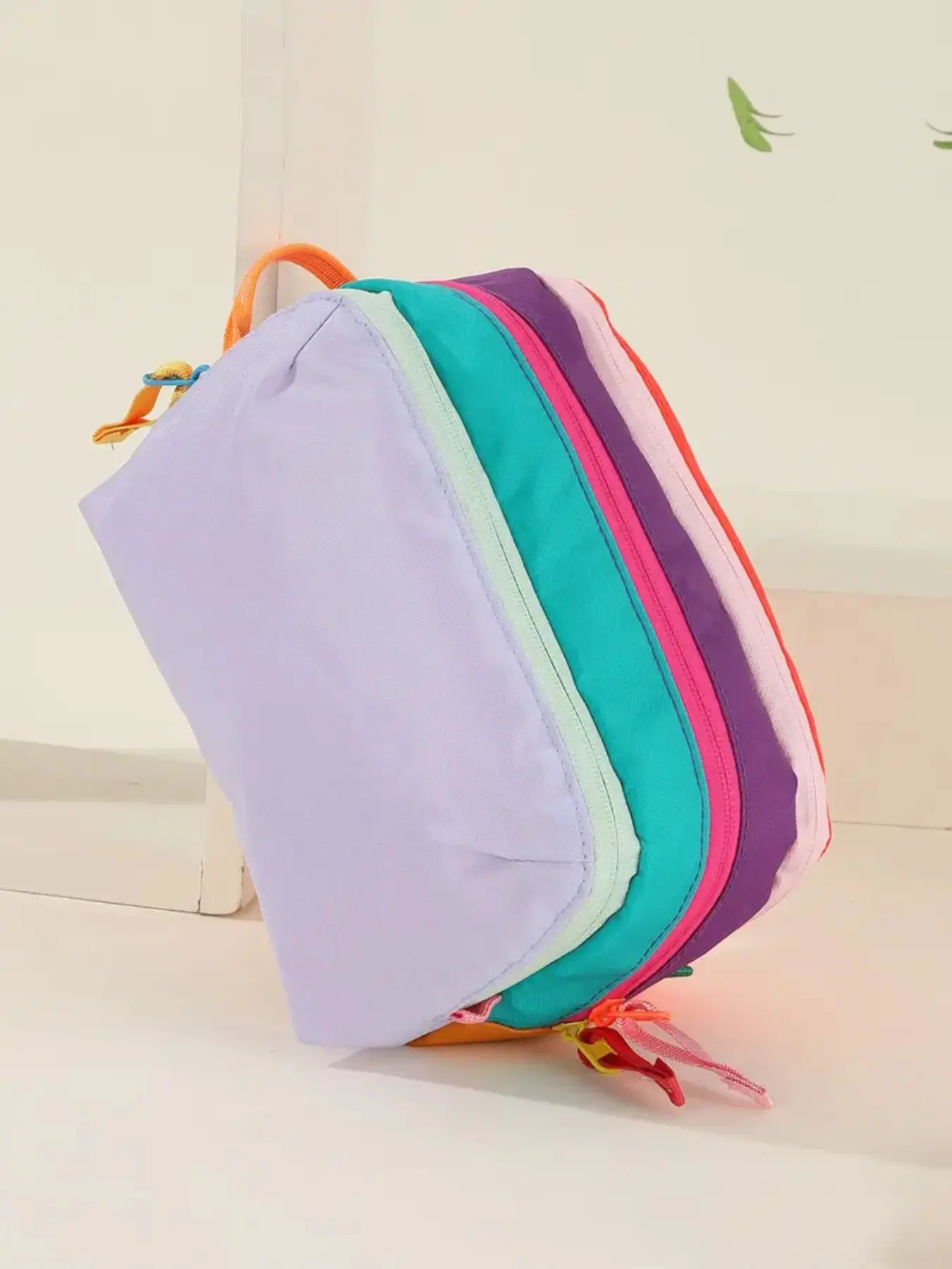 Color-Block Rainbow Multi-Layer Zipper Storage Pouch, Portable Travel Cosmetic Toiletry Bag, Multi-Compartment Daily Organizer Pouch