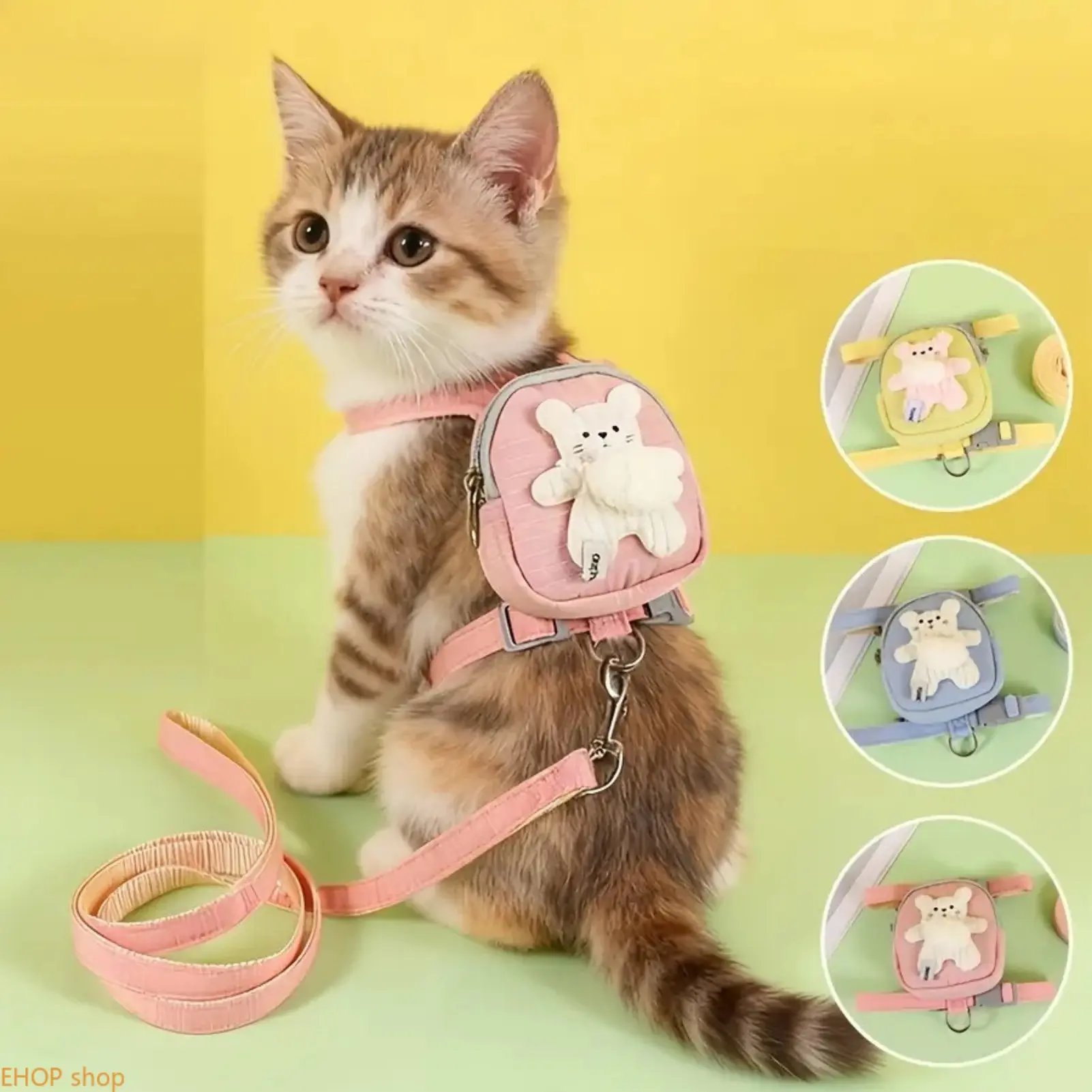 Kitten Harness and Leash Set - I-Shaped Adjustable Plastic Walking Gear for Small Pets, Portable Storage Bag Included, Puppy Harness, Leash Included, Silicone Plastic, Steady I‑Shape Walk tiktokshopbacktoschool