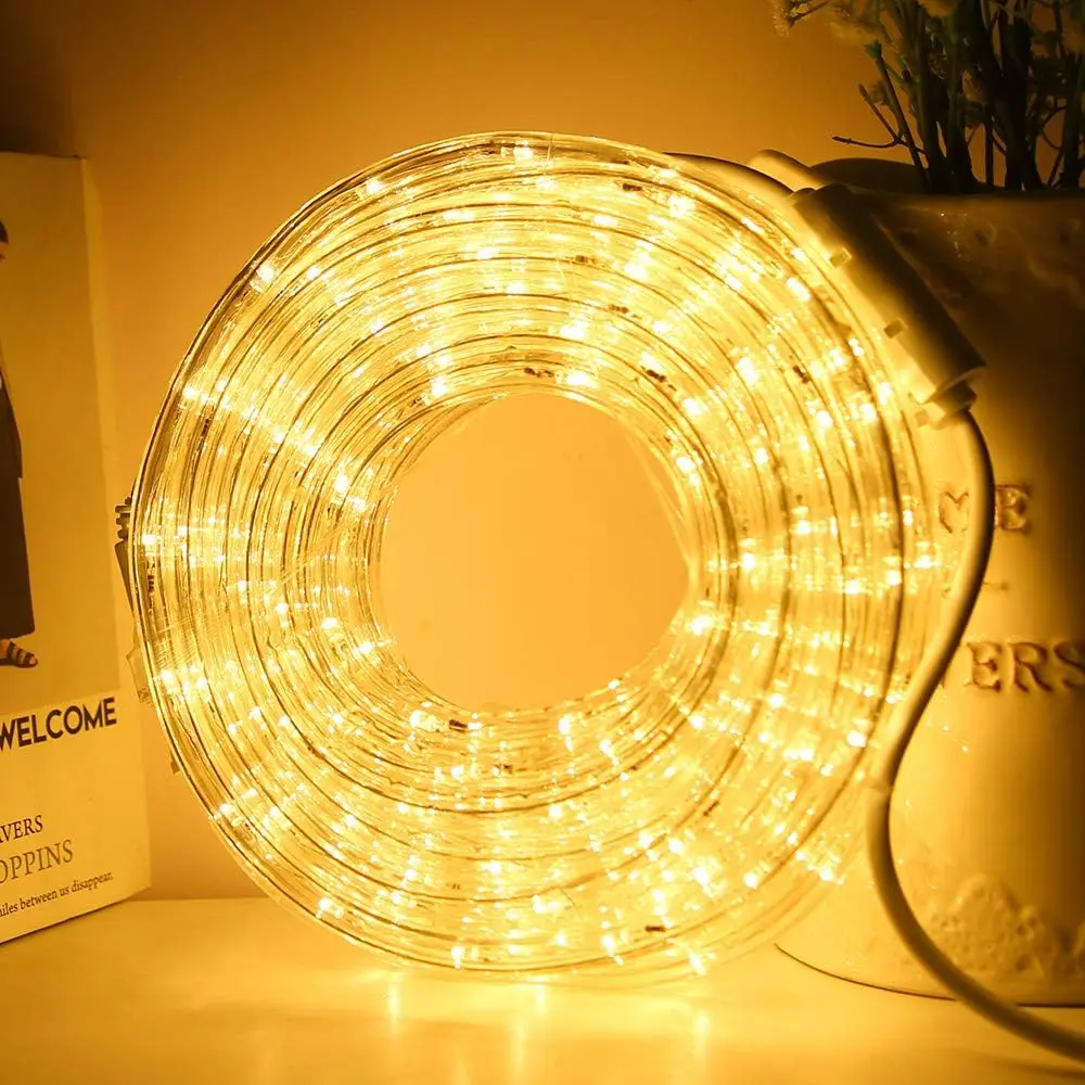 33ft 110V 2 Wire Connectable 240 LED Warm White Waterproof Rope Lights for Indoor Outdoor Christmas Deck Patio Pool Camping Landscape Lighting