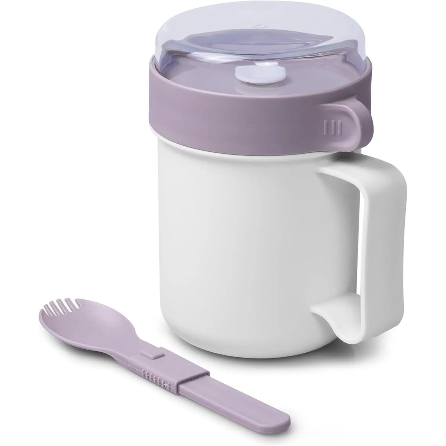 Microwave Soup Mug with Lid, Soup Cup Container with Lid for Ramen Noodles, Soup, Beverages, Microwave Safe, Includes Foldable Spork, 17.63 Ounces, Grey
