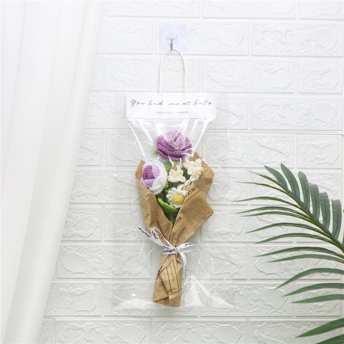 Artificial Flower Bouquet, 1 Count Handmade Crochet Flower Bouquet, Decorative Flower for Home Wedding Party Gift, Creative Olympic Flower Bouquet, Artificial Flower Decoration, Crochet Flowers Bouquet