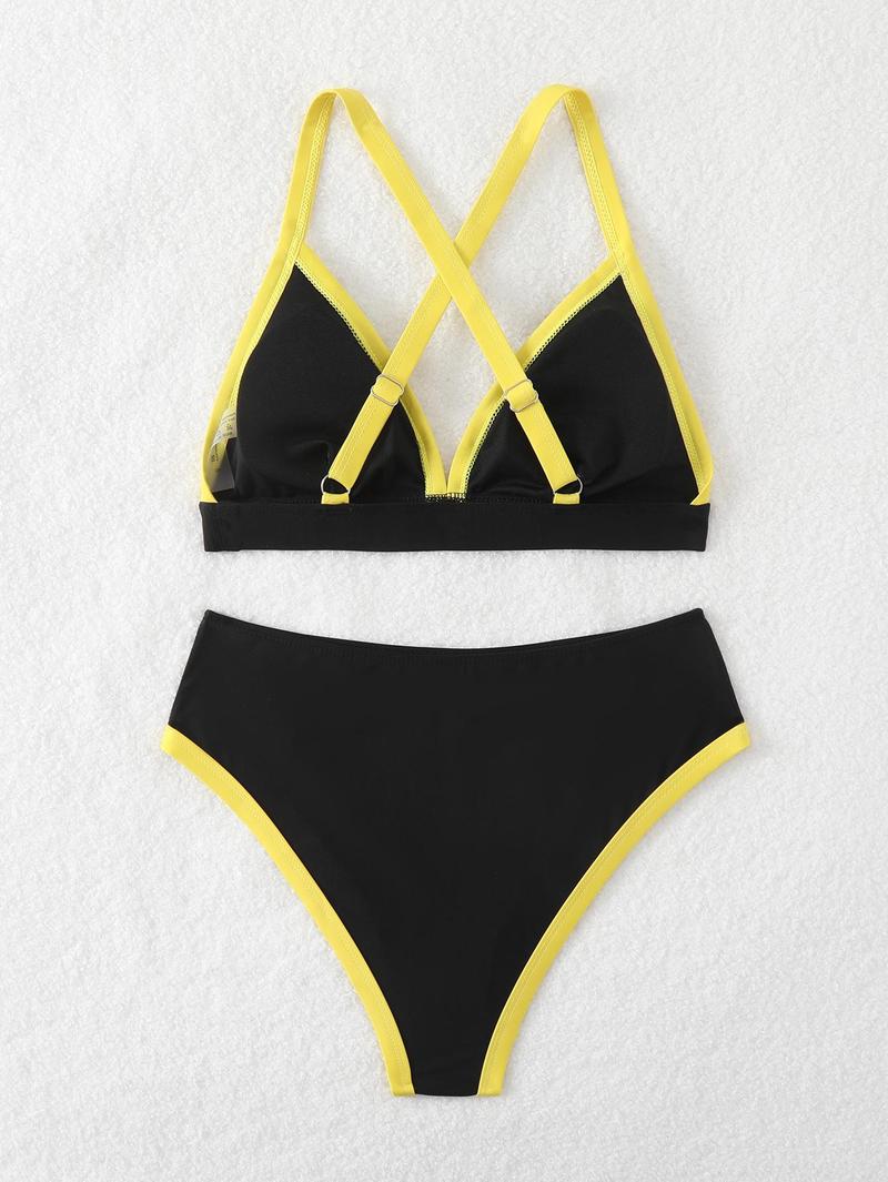 Women's Beach Casual  Holiday Color Block Patchwork High Waist Bikini Set Summer Beach 2 Pieces Bikini