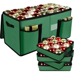 Christmas Ornament Storage Box with Dividers 8 Removable Trays Holds Up to 128 Balls 600D Oxford Zippered Christmas Decoration Storage Organizer Green