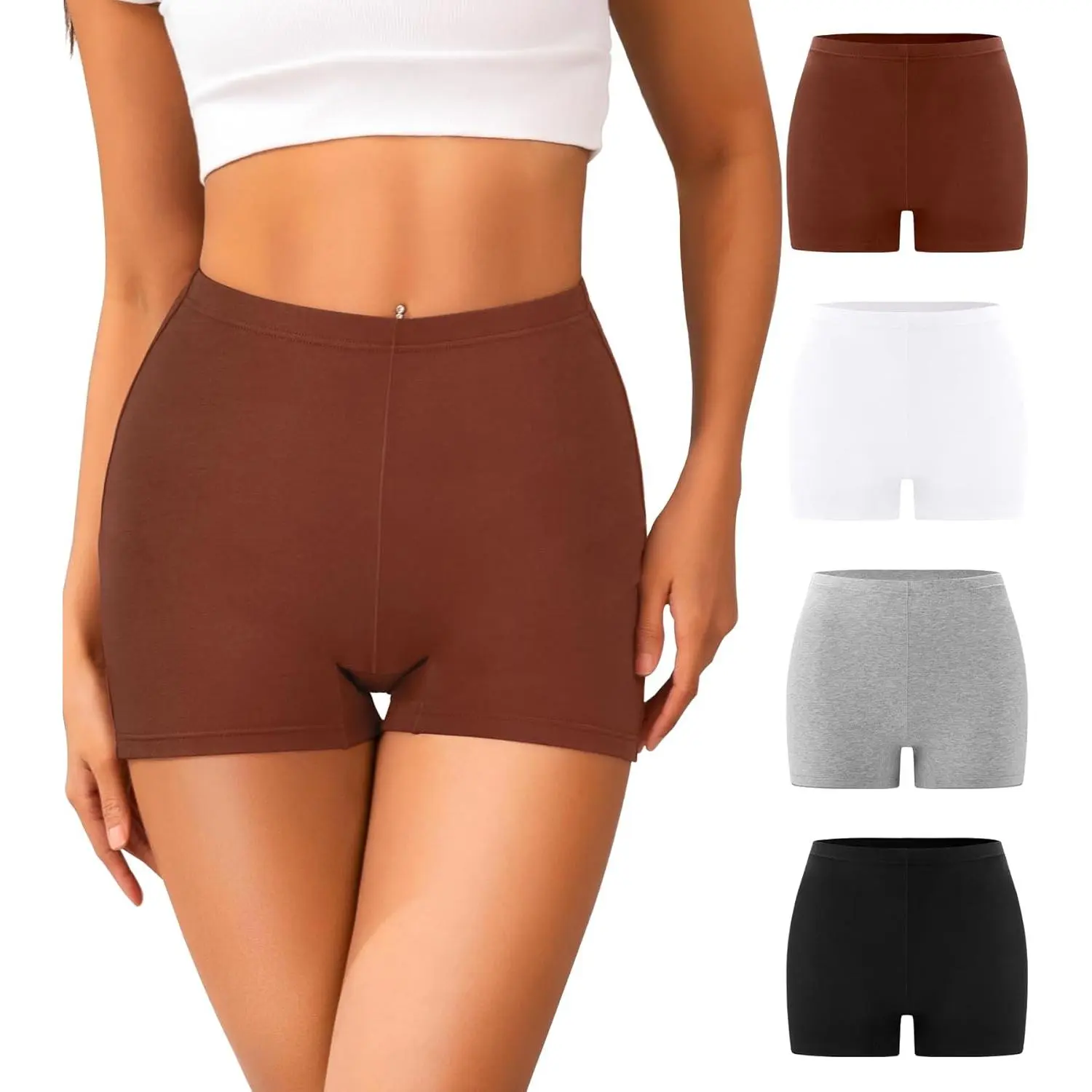 Women's 4-Pack Breathable Cotton Boyshorts, High Waisted Soft Stretch Underwear with Full Coverage Elastic Waistband for Yoga & Lounging