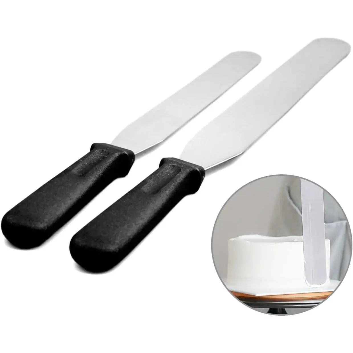 ICSTM Offset Spatula,Black Stainless Steel Offset Spatula (2 Pack,6in+8in,Straight)