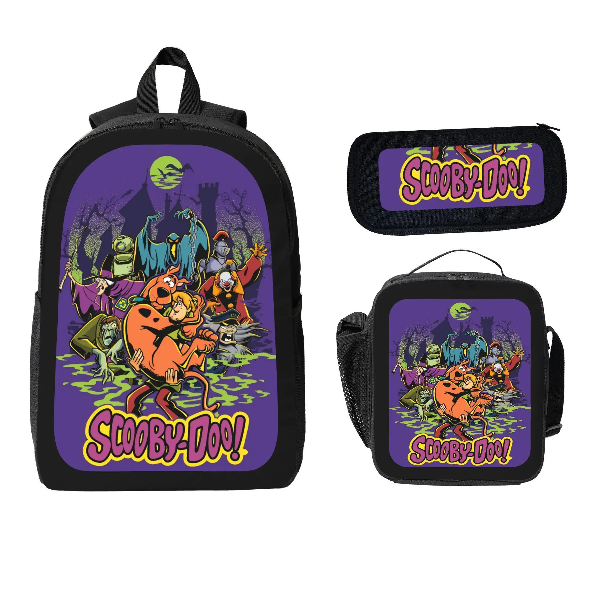 Scooby-Doo Unisex Graphic Student Backpack 3-Pack Back to School Haul - Bundle with Pencil Case, Lunch Bag, Classic Mystery Art, No Wheels, Ideal for Elementary School, All-Season Functional Bag for Students Who Love Scooby-Doo
