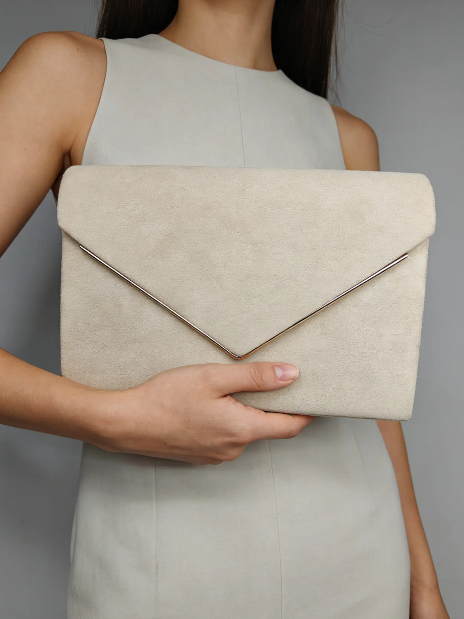 1pc Apricot Imitation Suede Metal Trim Envelope Handbag, Elegant Evening Bag for Weddings, Parties, Cocktail Events, Versatile Dress Accessory, Evening Clutch Bag