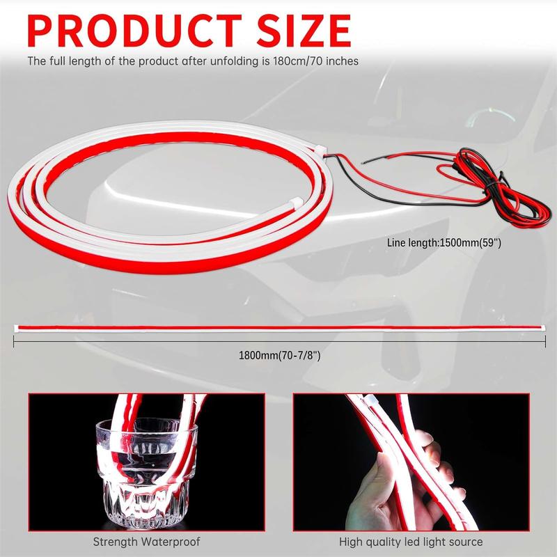 71" Dynamic LED Hood Light Strip,Waterproof Flexible Car Accessories with Startup Scan Effect & Fuse Protector ,Universal Fit for Cars,Trucks/SUVs, Cool White Exterior Lighting Gift for Men