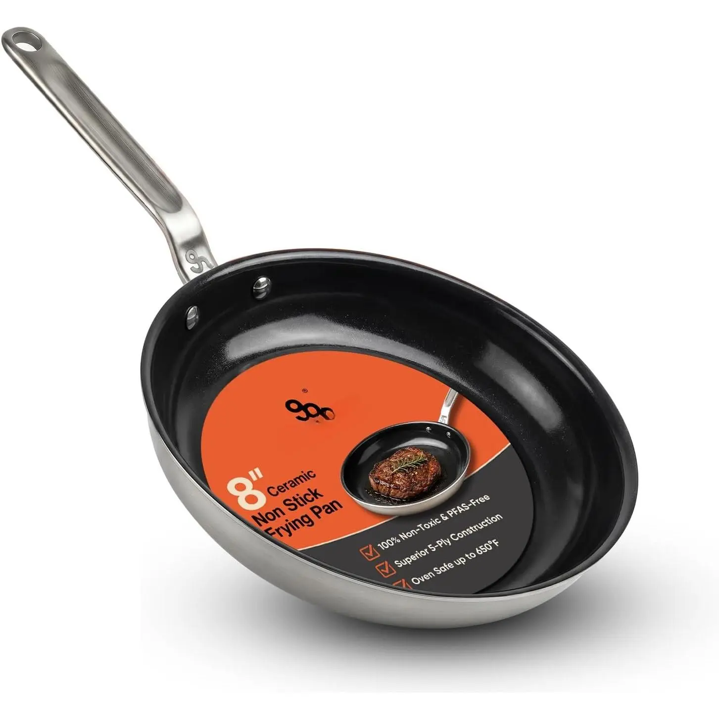 8 Inch 5-Ply Ceramic Non Stick Frying Pan Omelet Pan | PTFE/PFOA/-Free, Induction , Oven Safe up to 650°F, Even Heat, Easy to Clean, For Singles or Small Kitchens