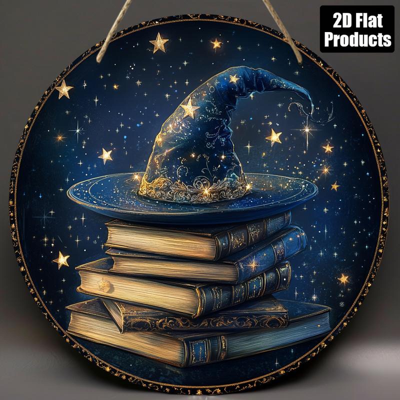 1PC Round Wooden Wall Decoration Magic Hat Theme, Suitable for Bars, Kitchens, Cafes, Home Living Rooms, Office Decorations, Holiday Gifts